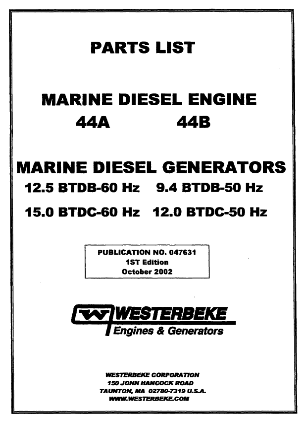 ENG Westerbeke 44AB Parts List