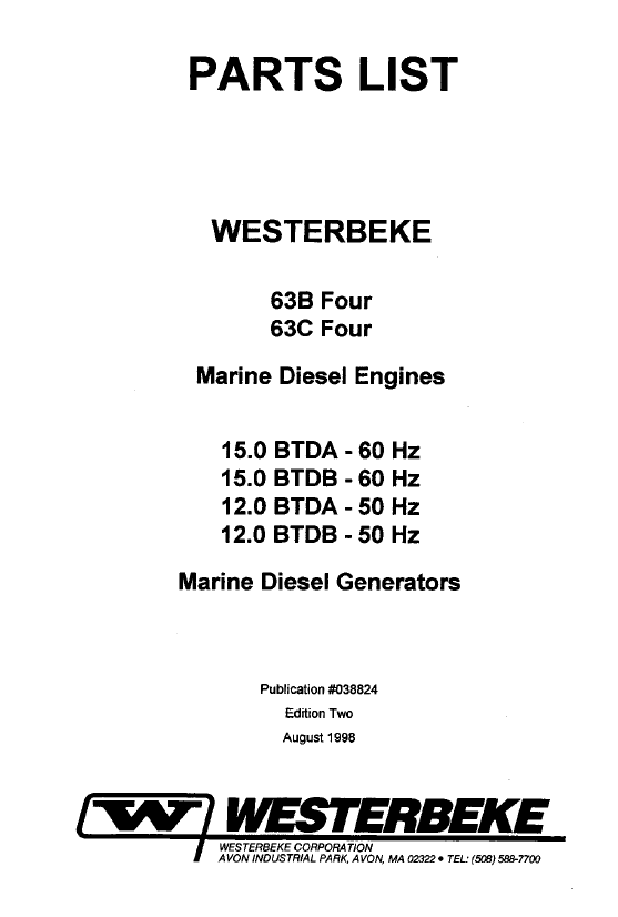 ENG Westerbeke 63B Parts List