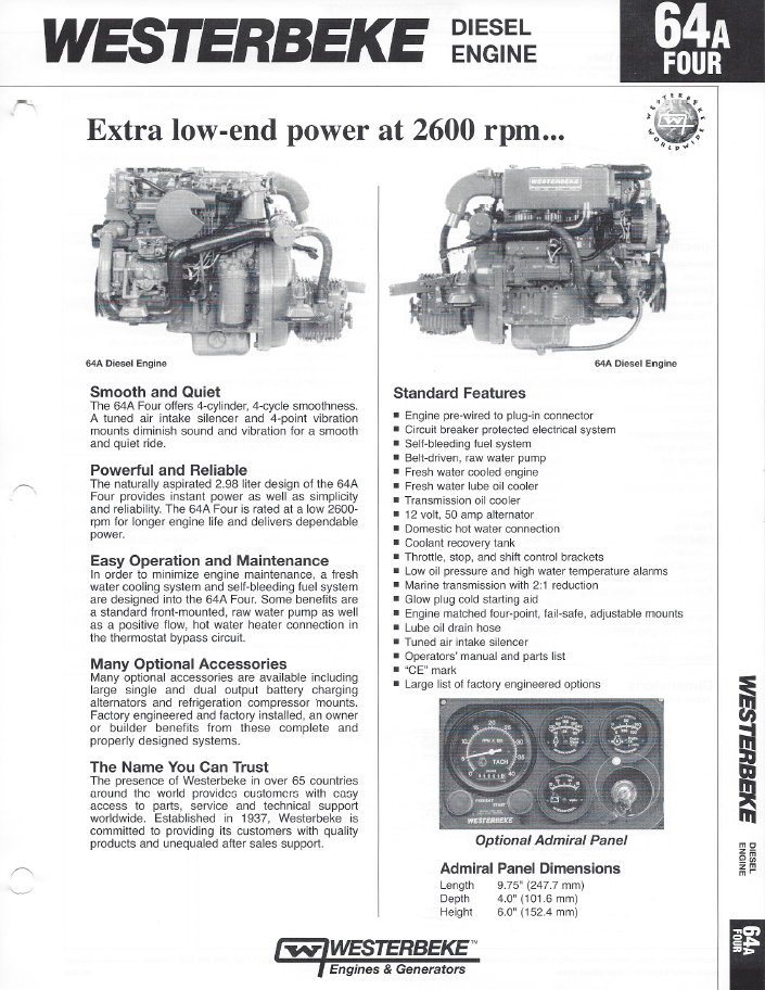 ENG Westerbeke 64A Spefications