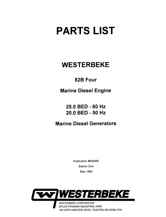 ENG Westerbeke 82B Parts List