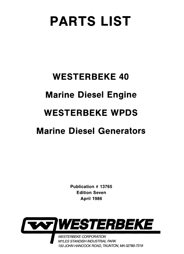 ENG Westerbeke W40 Parts List