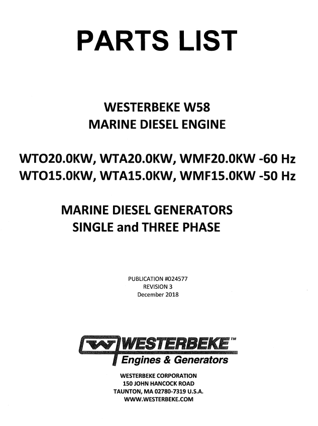 ENG Westerbeke W58 Parts List